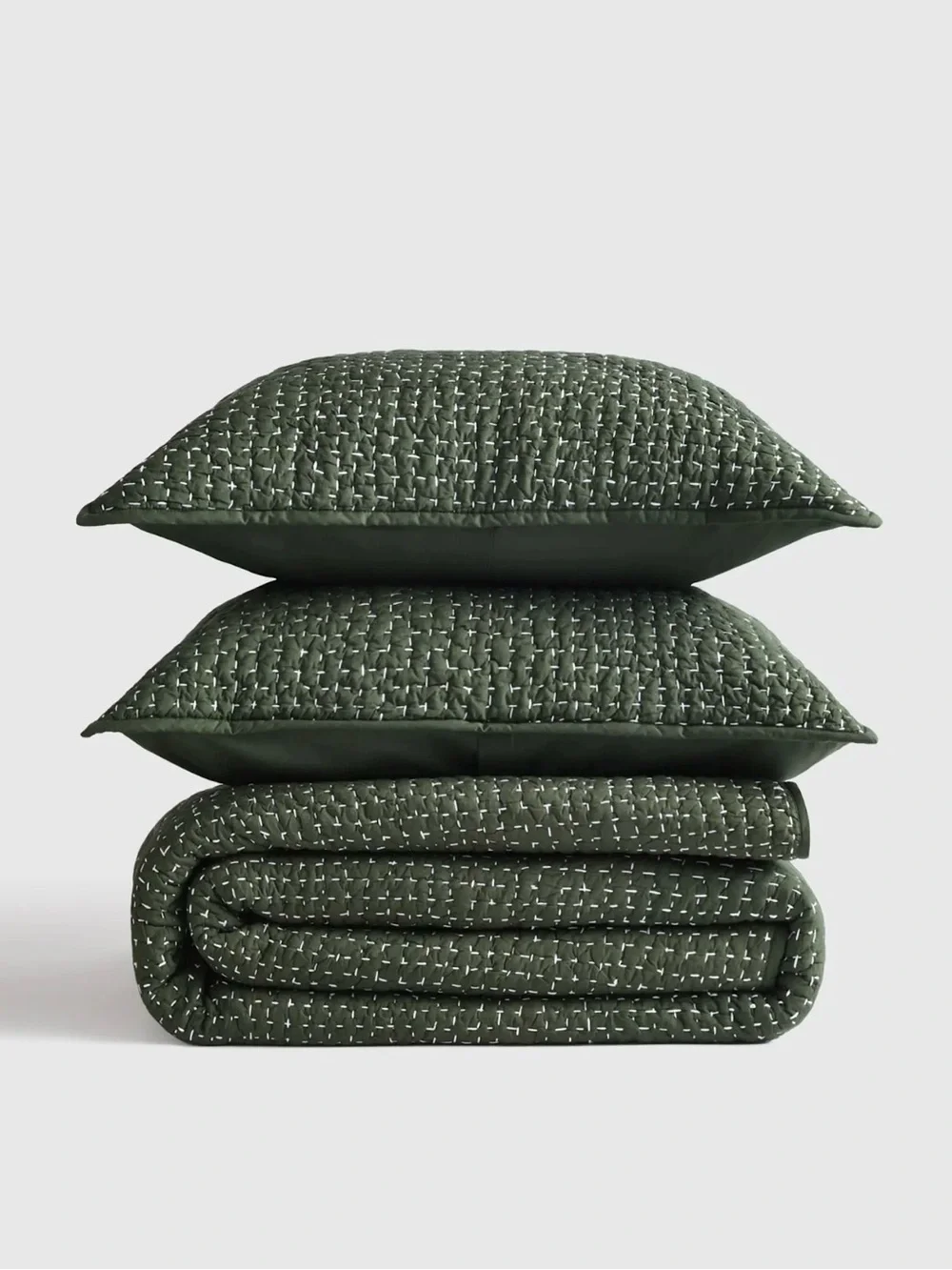 Quince Organic Cotton Hand Stitched Quilt Set Pine Twin 2 Piece Set